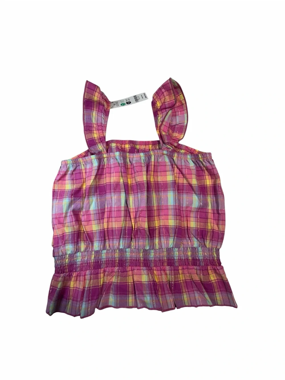 OshKosh B'gosh Pink Yellow Plaid Smocked Tank Top